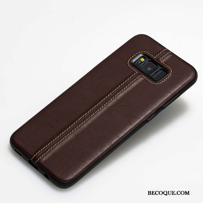 Samsung Galaxy S8+ Coque Étui Silicone Protection Incassable Couvercle Arrière Cuir Véritable