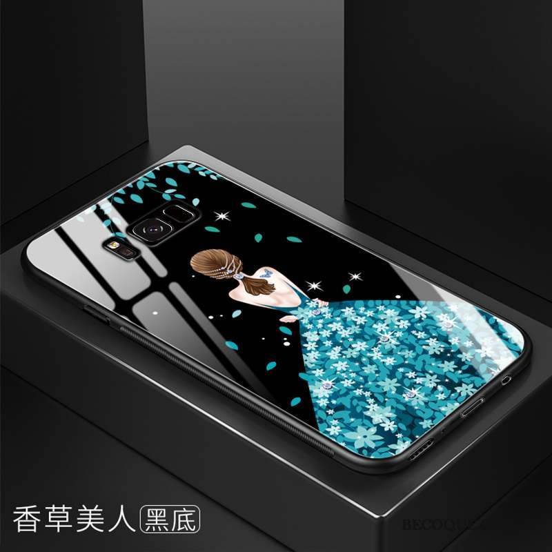 Samsung Galaxy S8+ Coque Étui Verre Noir Difficile Incassable Tendance