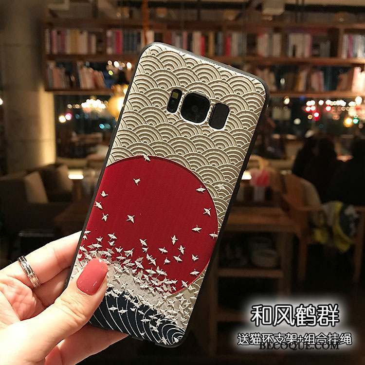 Samsung Galaxy S8 Rouge Noir Support Délavé En Daim Silicone Coque