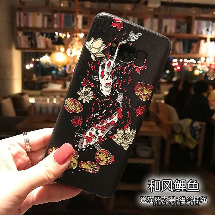 Samsung Galaxy S8 Rouge Noir Support Délavé En Daim Silicone Coque