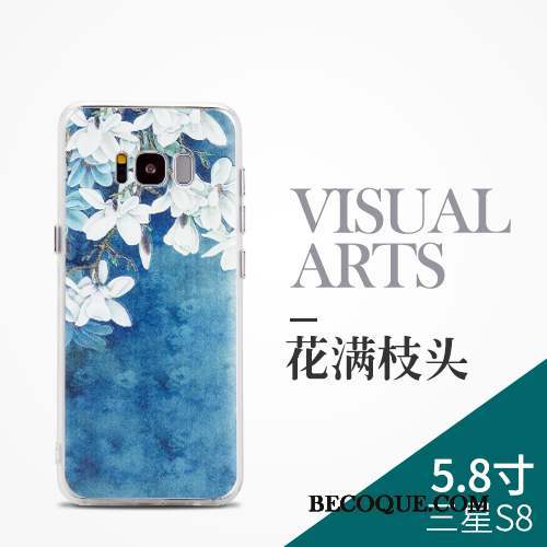 Samsung Galaxy S8+ Tout Compris Bleu Style Chinois Coque De Téléphone Étui Gaufrage
