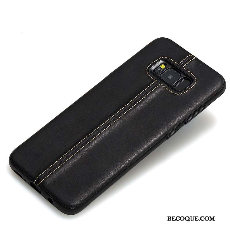 Samsung Galaxy S8+ Étui En Cuir Protection Cuir Véritable Coque De Téléphone Noir Silicone