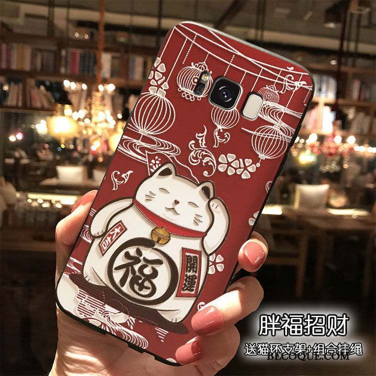 Samsung Galaxy S8 Étui Tout Compris Coque Richesse Chat Rouge