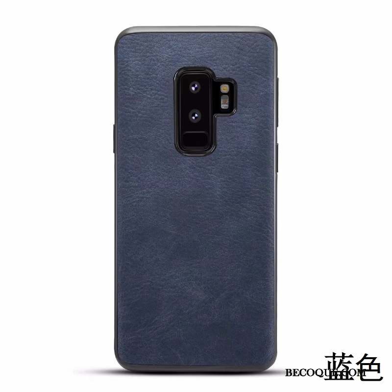 Samsung Galaxy S9+ Bleu Coque Modèle Fleurie Vintage Pure Cuir