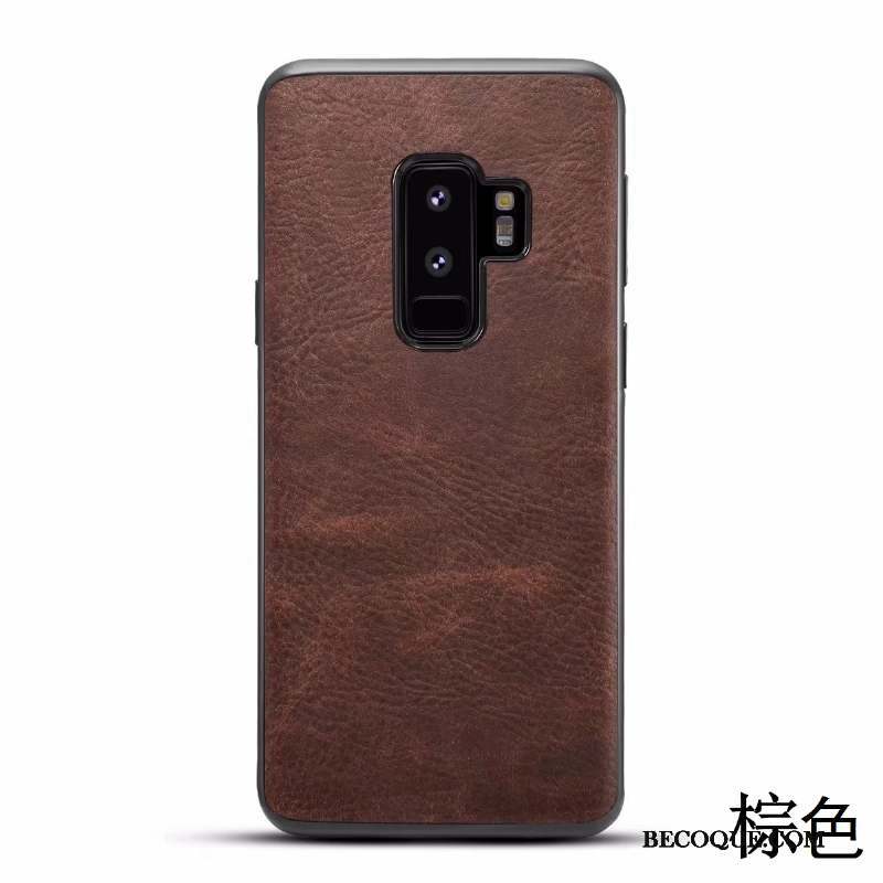 Samsung Galaxy S9+ Bleu Coque Modèle Fleurie Vintage Pure Cuir