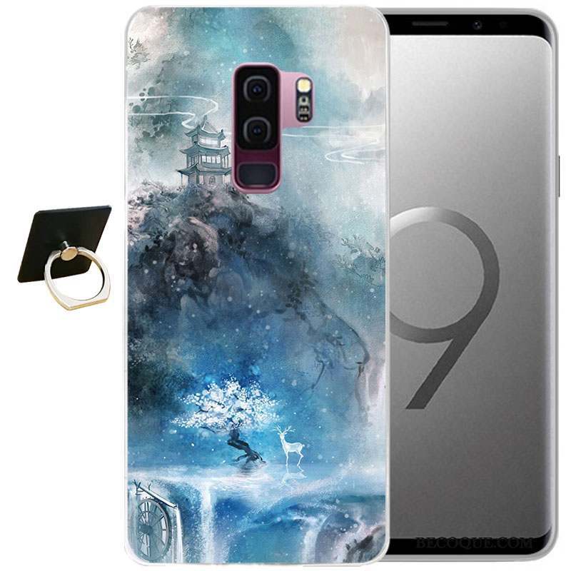 Samsung Galaxy S9 Bleu Étui Coque Tout Compris Vent Gaufrage