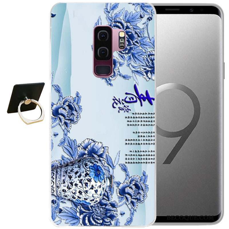 Samsung Galaxy S9 Bleu Étui Coque Tout Compris Vent Gaufrage