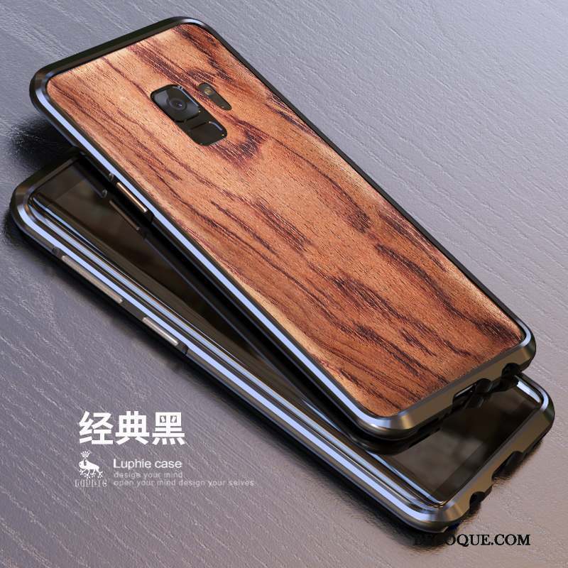 Samsung Galaxy S9+ Coque Bleu Étui Couvercle Arrière Délavé En Daim Bois