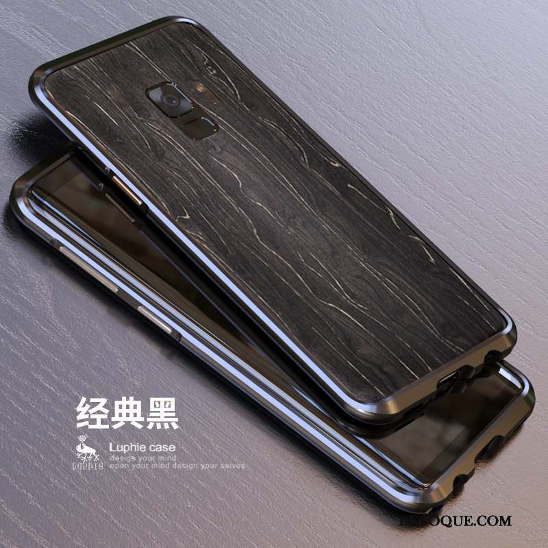 Samsung Galaxy S9+ Coque Bleu Étui Couvercle Arrière Délavé En Daim Bois