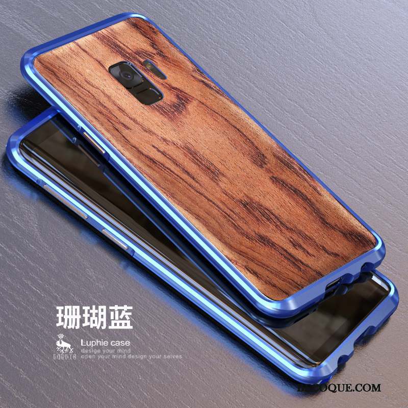 Samsung Galaxy S9+ Coque Bleu Étui Couvercle Arrière Délavé En Daim Bois