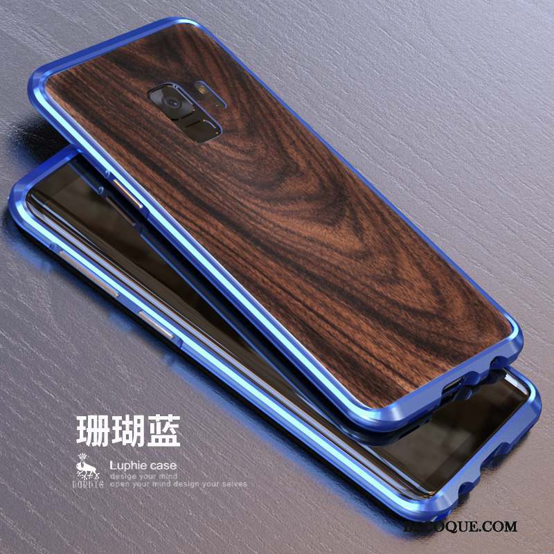 Samsung Galaxy S9+ Coque Bleu Étui Couvercle Arrière Délavé En Daim Bois