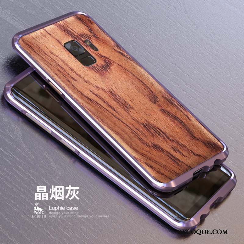 Samsung Galaxy S9+ Coque Bleu Étui Couvercle Arrière Délavé En Daim Bois