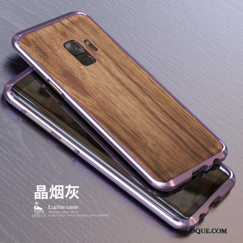 Samsung Galaxy S9+ Coque Bleu Étui Couvercle Arrière Délavé En Daim Bois