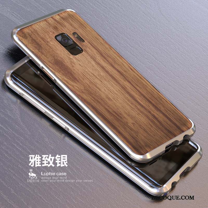 Samsung Galaxy S9+ Coque Bleu Étui Couvercle Arrière Délavé En Daim Bois