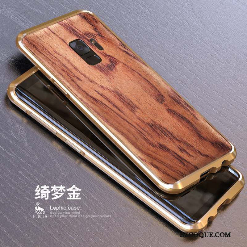 Samsung Galaxy S9+ Coque Bleu Étui Couvercle Arrière Délavé En Daim Bois