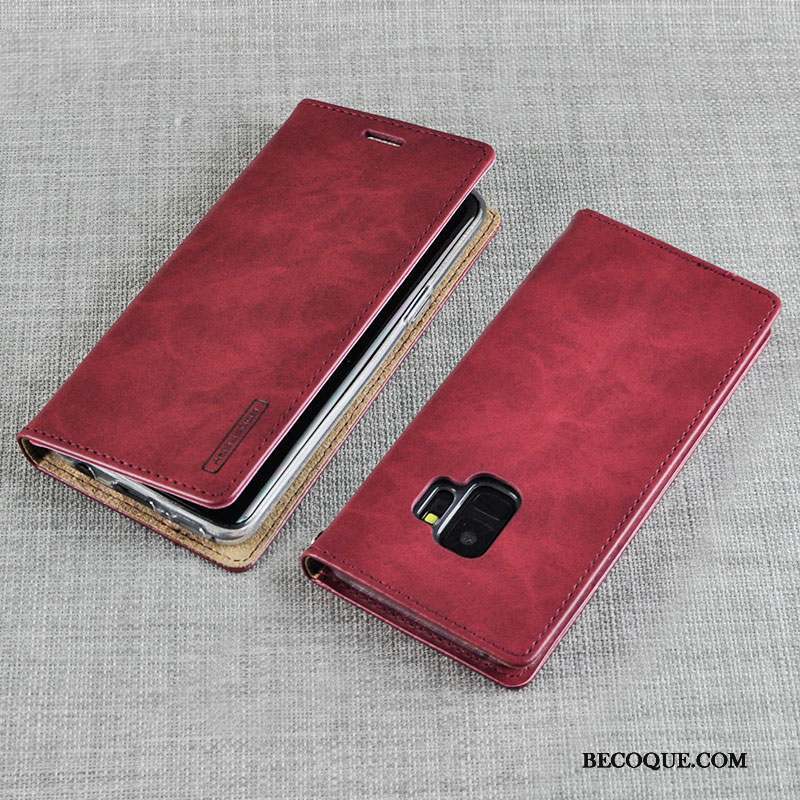 Samsung Galaxy S9+ Coque De Téléphone Housse Étui En Cuir Très Mince Fluide Doux Vin Rouge