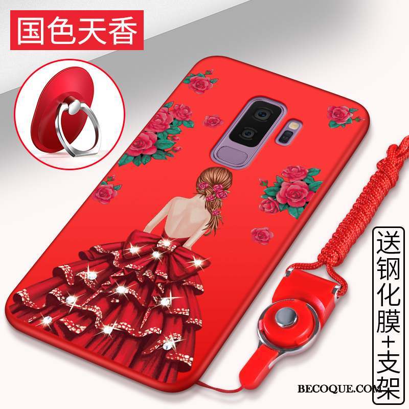 Samsung Galaxy S9+ Coque Délavé En Daim Silicone Étui Rouge Incassable Tout Compris