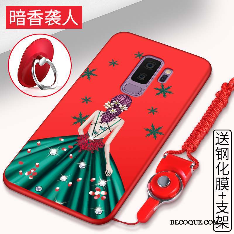 Samsung Galaxy S9+ Coque Délavé En Daim Silicone Étui Rouge Incassable Tout Compris