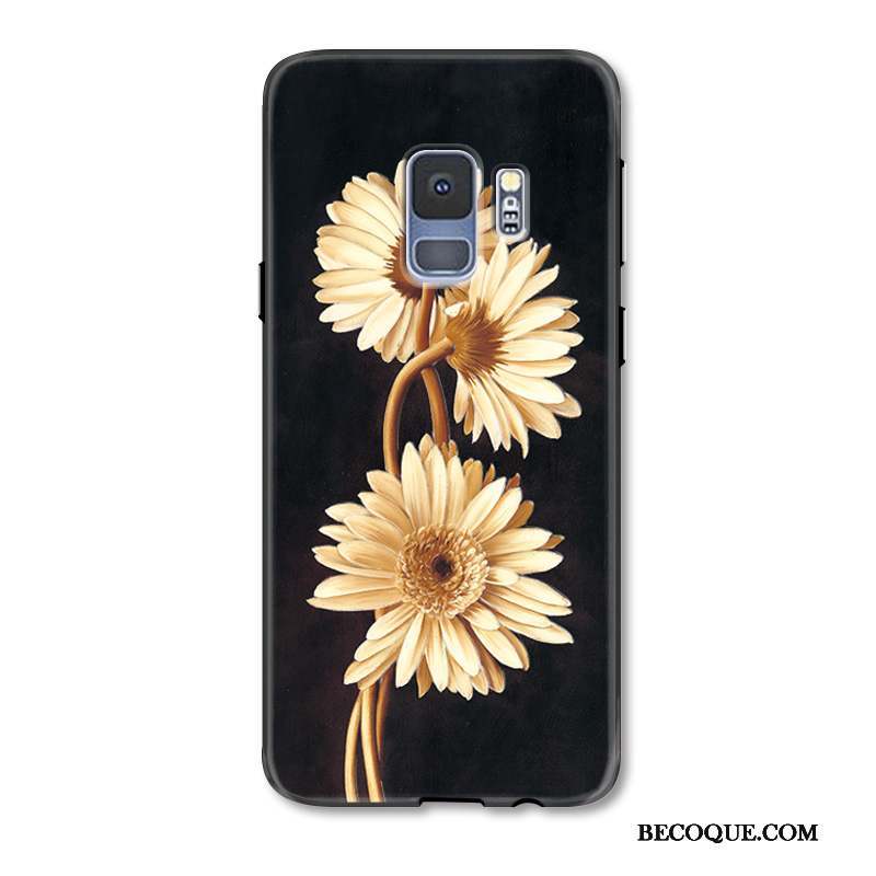 Samsung Galaxy S9+ Coque Fleur Mode Tendance Art Frais Noir