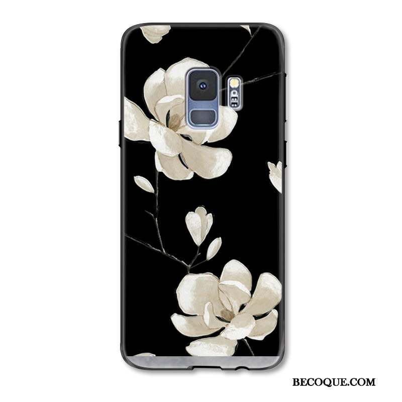 Samsung Galaxy S9+ Coque Fleur Mode Tendance Art Frais Noir