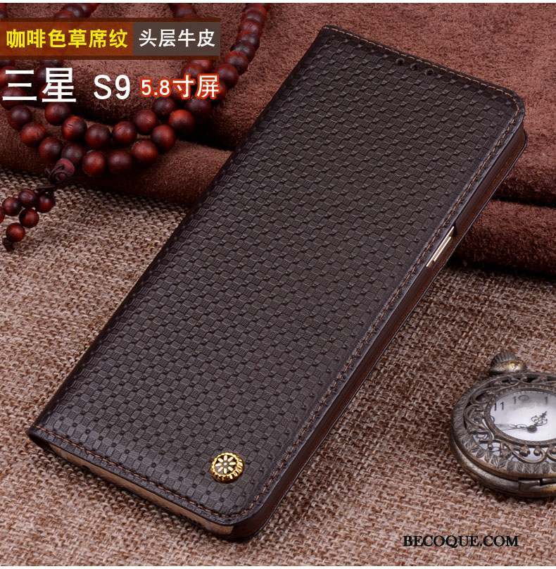 Samsung Galaxy S9 Coque Marron Incassable Border Métal Étui Couvercle Arrière