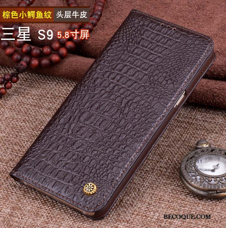 Samsung Galaxy S9 Coque Marron Incassable Border Métal Étui Couvercle Arrière