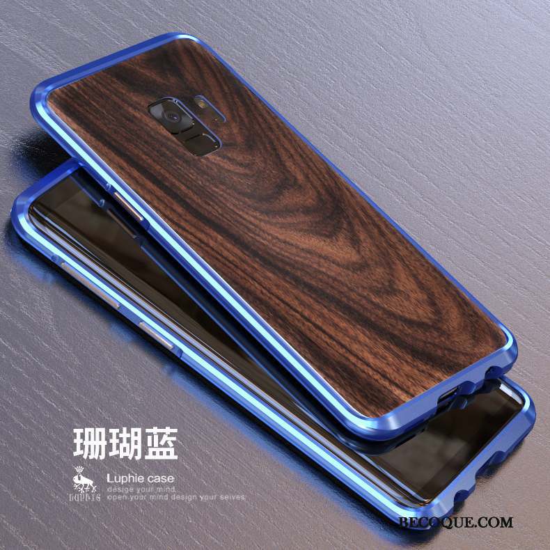 Samsung Galaxy S9 Coque Métal Bois Délavé En Daim Couvercle Arrière Étui Or