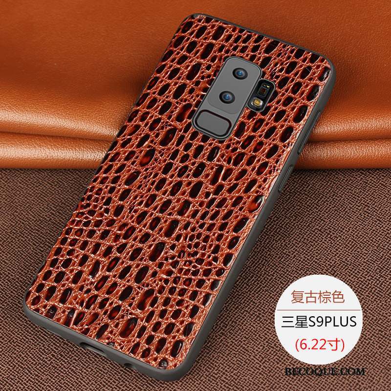 Samsung Galaxy S9+ Coque Protection Imprimé Cuir Véritable Fluide Doux Étui Rouge