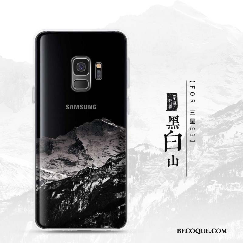 Samsung Galaxy S9 Coque Protection Paysage Fluide Doux Transparent Bleu Silicone