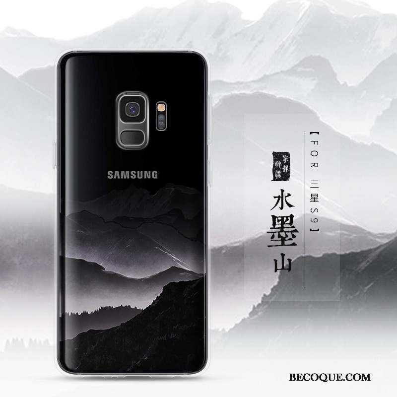 Samsung Galaxy S9 Coque Protection Paysage Fluide Doux Transparent Bleu Silicone