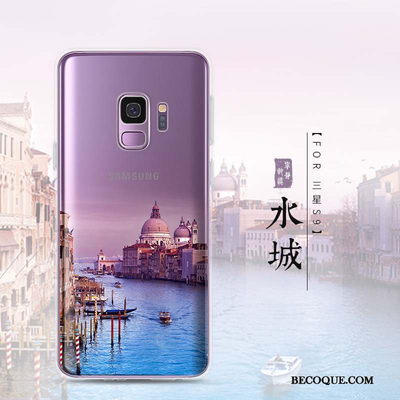 Samsung Galaxy S9 Coque Protection Paysage Fluide Doux Transparent Bleu Silicone