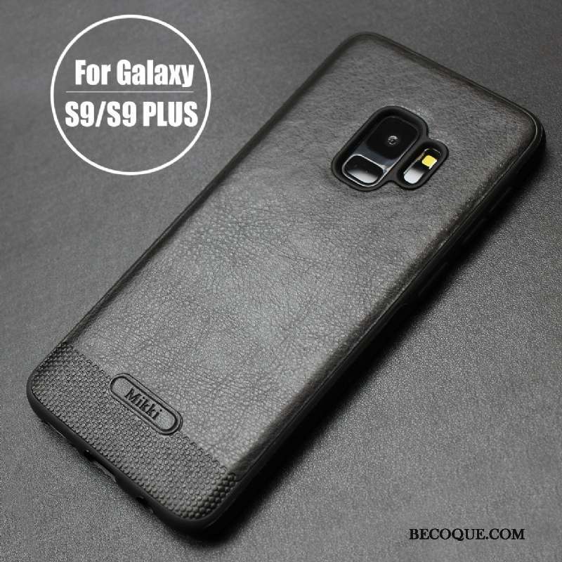 Samsung Galaxy S9+ Coque Simple Cuir Rouge Protection Fluide Doux Cuir Véritable