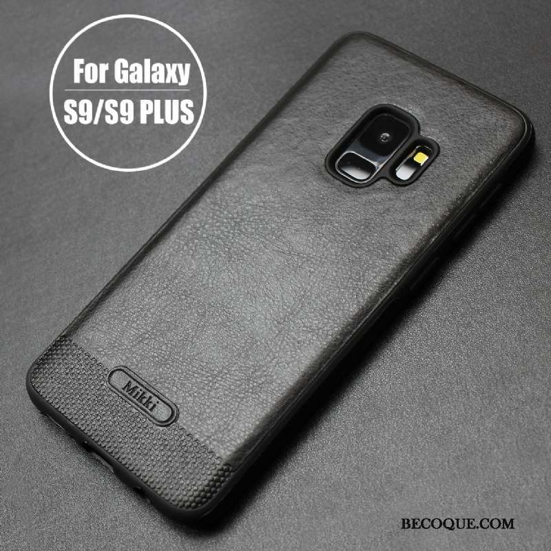 Samsung Galaxy S9+ Coque Simple Cuir Rouge Protection Fluide Doux Cuir Véritable