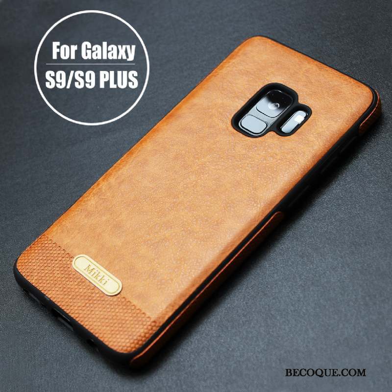 Samsung Galaxy S9+ Coque Simple Cuir Rouge Protection Fluide Doux Cuir Véritable