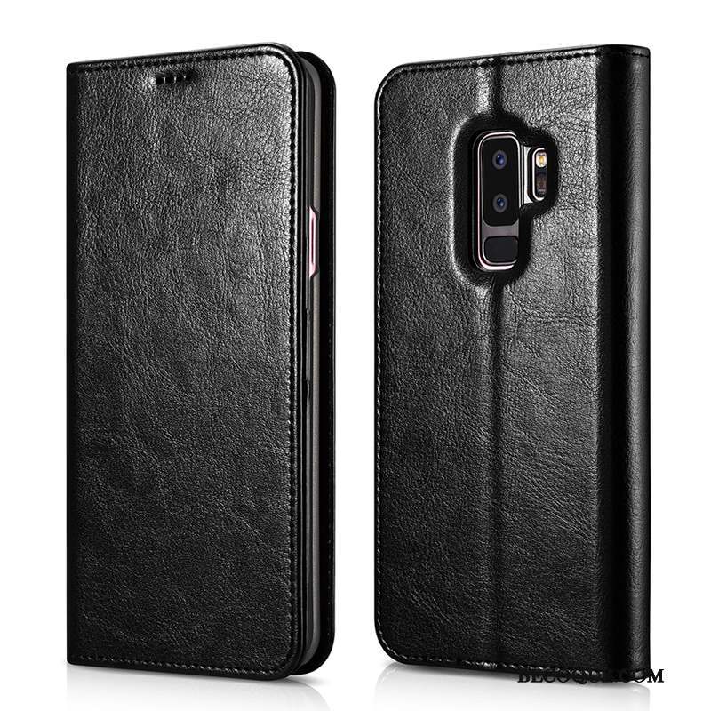 Samsung Galaxy S9+ Coque Étui En Cuir Téléphone Portable Noir Tendance Clamshell Carte