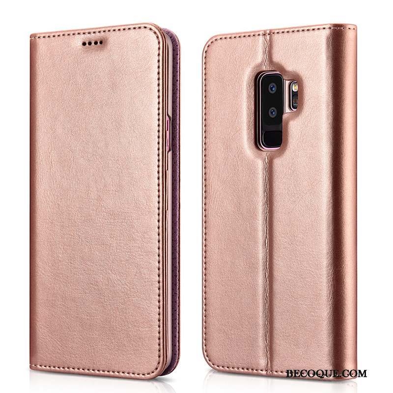 Samsung Galaxy S9+ Coque Étui En Cuir Téléphone Portable Noir Tendance Clamshell Carte