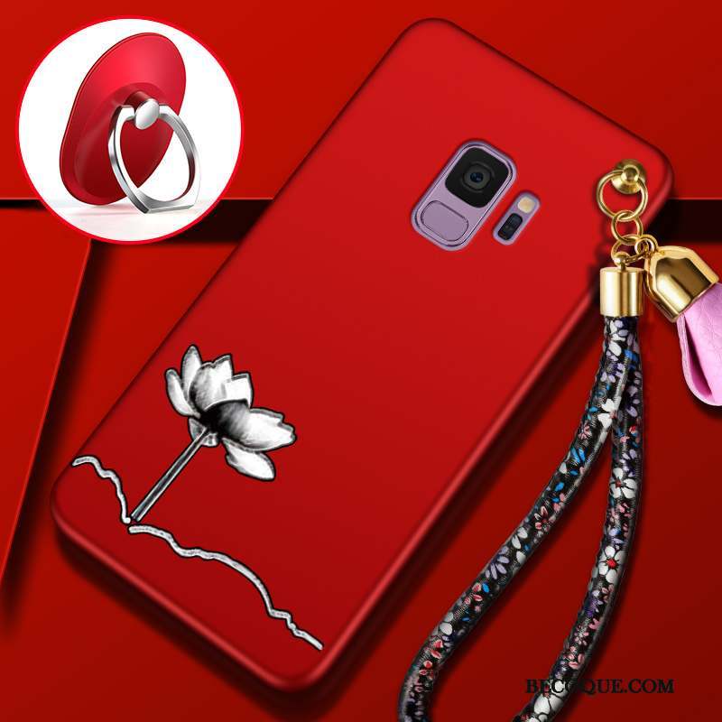 Samsung Galaxy S9 Délavé En Daim Incassable Fluide Doux Rouge Coque Tout Compris