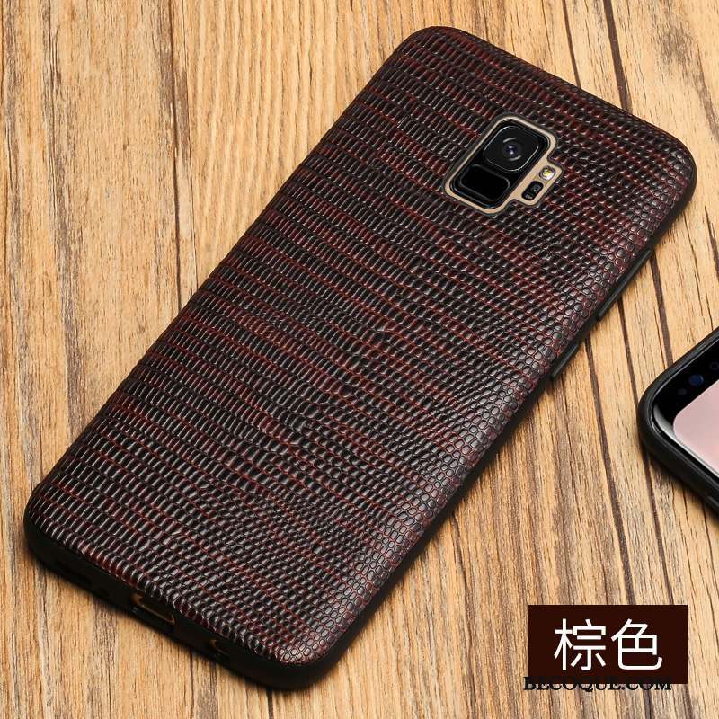 Samsung Galaxy S9 Personnalité Coque De Téléphone Étui Rouge Cuir Véritable Marque De Tendance