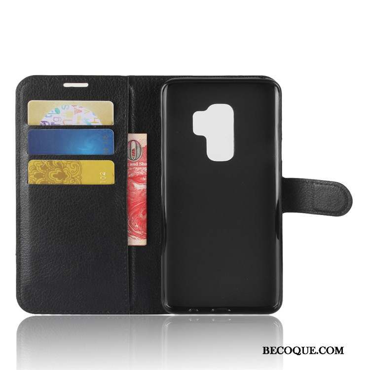 Samsung Galaxy S9+ Protection Étui Coque Étui En Cuir Noir Téléphone Portable