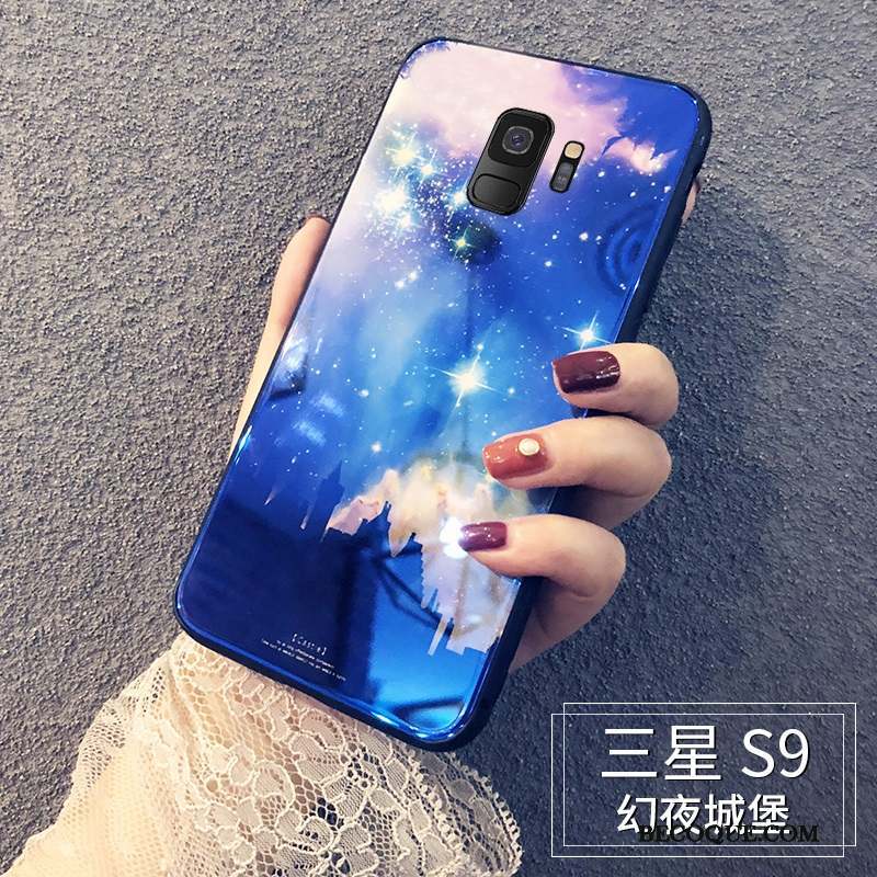 Samsung Galaxy S9 Silicone Bleu Marque De Tendance Créatif Verre Coque De Téléphone