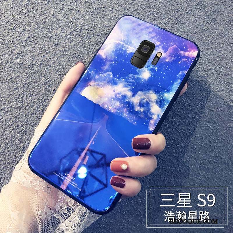 Samsung Galaxy S9 Silicone Bleu Marque De Tendance Créatif Verre Coque De Téléphone