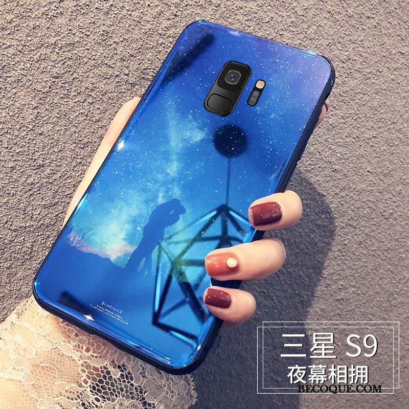 Samsung Galaxy S9 Silicone Bleu Marque De Tendance Créatif Verre Coque De Téléphone