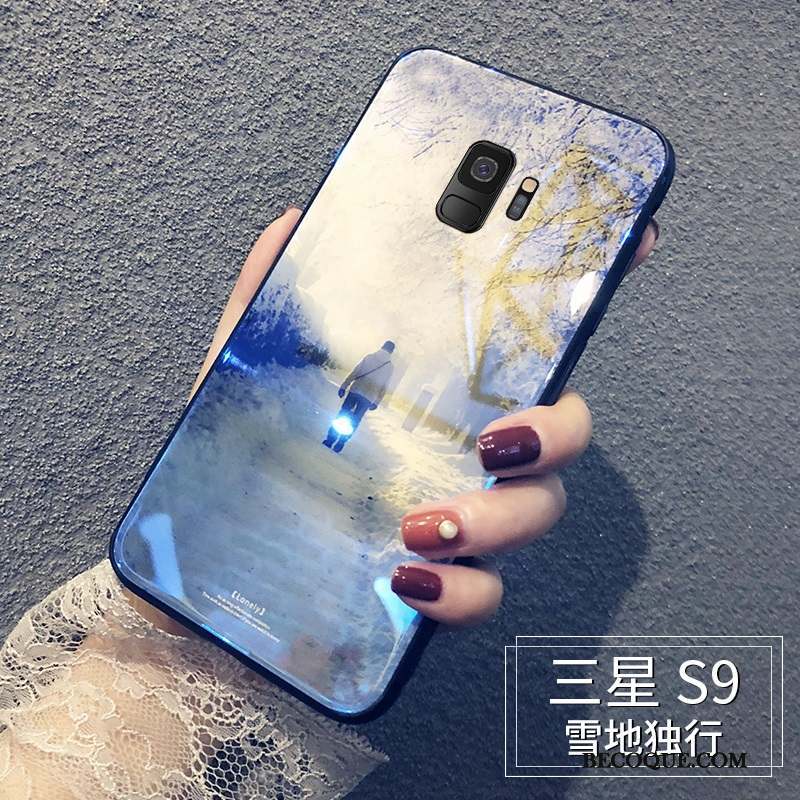 Samsung Galaxy S9 Silicone Bleu Marque De Tendance Créatif Verre Coque De Téléphone