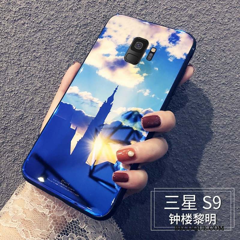 Samsung Galaxy S9 Silicone Bleu Marque De Tendance Créatif Verre Coque De Téléphone