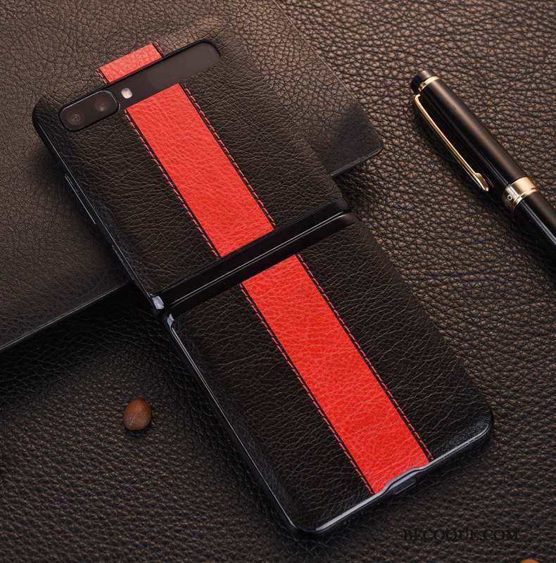 Samsung Z Flip Coque De Téléphone Cuir Véritable Rouge Téléphone Portable Chanceux Crocodile Modèle