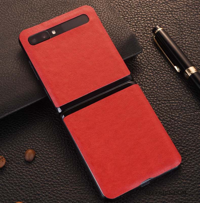 Samsung Z Flip Coque De Téléphone Cuir Véritable Rouge Téléphone Portable Chanceux Crocodile Modèle