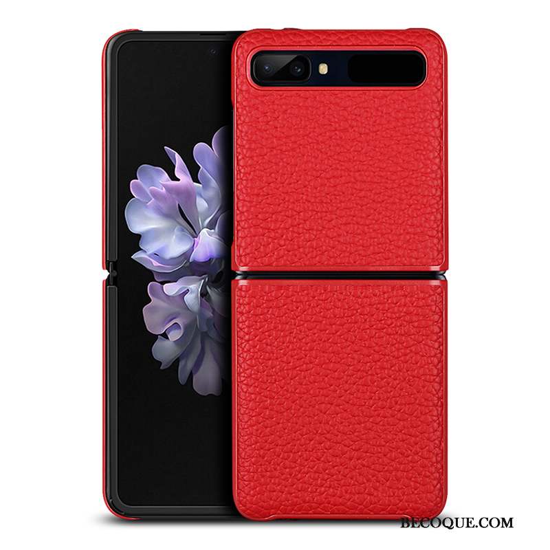Samsung Z Flip Coque De Téléphone Plier Étui Cuir Véritable Protection Rouge