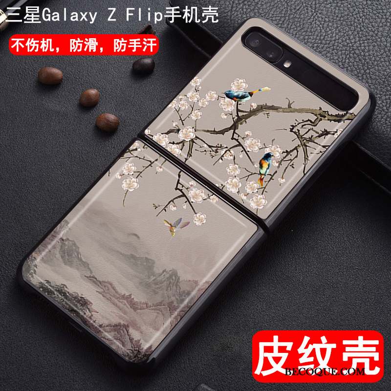 Samsung Z Flip Coque Plier Étui En Cuir Dragon Peinture Protection Dessin Animé