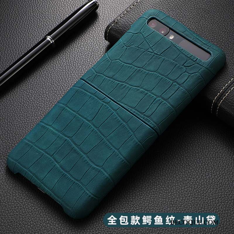 Samsung Z Flip Coque Pure Étui En Cuir Bleu Marin Plier Incassable Protection