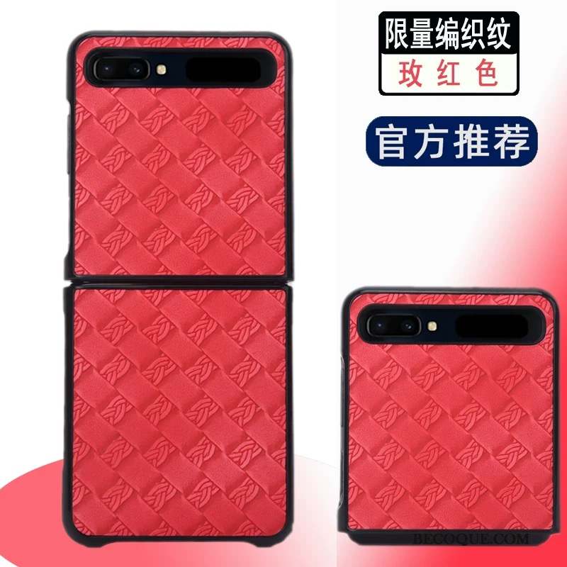 Samsung Z Flip Coque Étui En Cuir Incassable Plier Divisé Rouge Housse